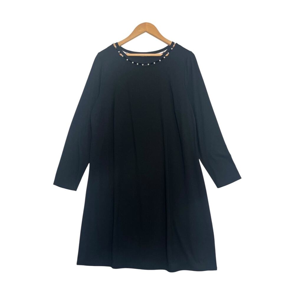 J Jill Wearever Collection Dress Womens Large Black Pearls Stretch Shift Classic